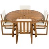Acacia Wood Outdoor Dining Set - Patio Furniture Set with 4 Armchairs, Table & Umbrella Hole, Beige Cushion-- Frevyn - 3 of 4