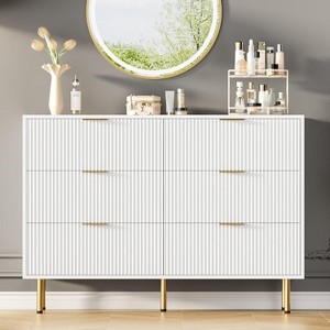 Jojoka 6 Drawers Dresser for Bedroom,Fluted Dresser Chest of Drawers with Gold Handle for Living Room - 1 of 4