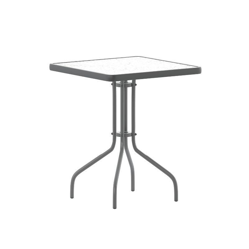 Flash Furniture Lila 23.5'' Square Glass Metal Table with 2 Metal Aluminum Slat Stack Chairs, 4 of 13