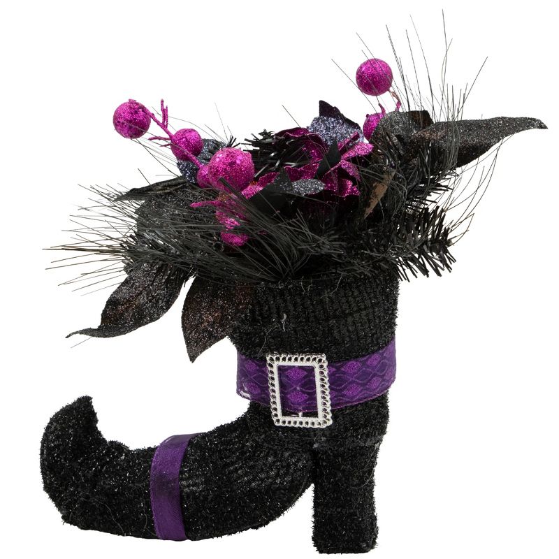 Northlight 12" Black Witch's Boot with Purple Glittered Roses Halloween Decoration, 3 of 5