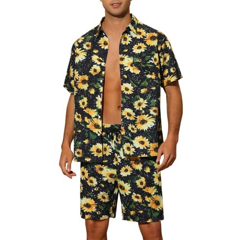 Lars Amadeus Men's Color Block Hawaiian Summer Printed Shorts and Shirt Set 2 Pieces - image 1 of 4