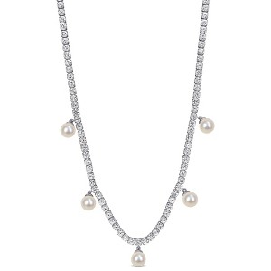 EVERLY JEWELRY  |   Sterling Silver 9 1/4 CT TGW Created White Sapphire & 6 - 6.5 MM Cultured Freshwater  Pearl Necklace With Chain - 1 of 4