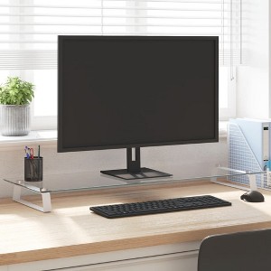 vidaXL Monitor Stand White 39.4 in.x13.8 in.x3.1 in. Tempered Glass and Metal - 1 of 4