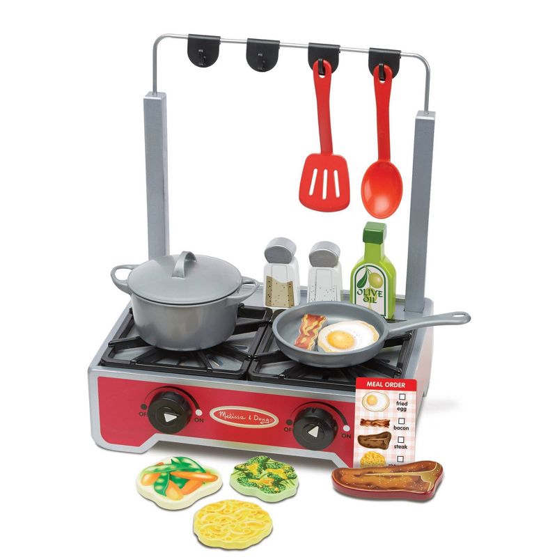 Melissa &#38; Doug 17-Piece Deluxe Wooden Cooktop Set With Wooden Play Food, Durable Pot and Pan, 1 of 11