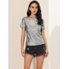 Allegra K Women's Party Metallic Short Sleeve Textured Shiny T-shirts - 2 of 4