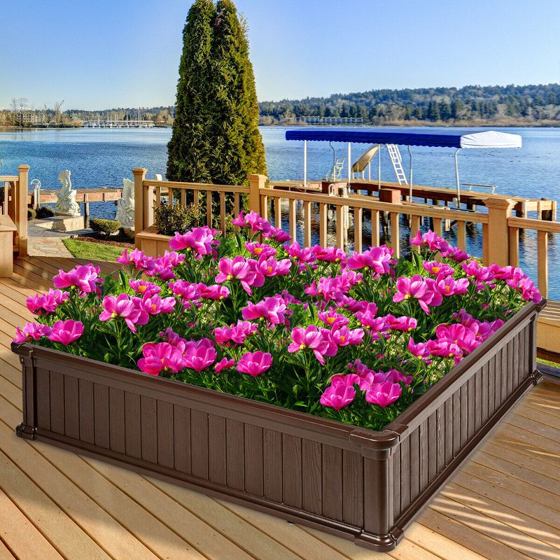 Costway 48.5'' Raised Garden Bed Square Plant Box Planter Flower Vegetable Brown, 3 of 11