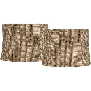 Springcrest Set of 2 Drum Lamp Shades Charcoal Brown Medium 13" Top x 14" Bottom x 10" High Spider Replacement Harp Finial Fitting