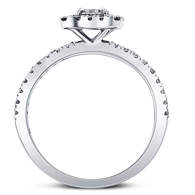 Pompeii3 1/2 Ct TDW Diamond Cushion Halo Engagement Wedding Ring Set White Gold Lab Created, 2 of 4