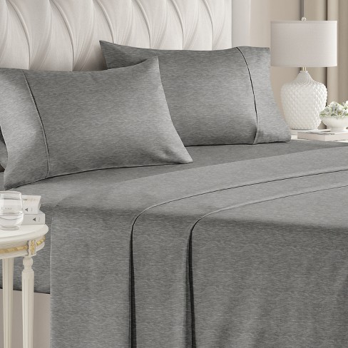 CGK Linens 4 Piece Deep Pocket Microfiber (Muted, Vibrant, Heathered) Sheet  Set in Heathered Grey, Size King