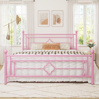 Allewie Metal Platform Bed Frame with Victorian Vintage Headboard and Footboard/Mattress Foundation/Under Bed Storage/No Box Spring Needed/Noise-Free/Easy Assembly