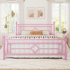 Allewie Metal Platform Bed Frame with Victorian Vintage Headboard and Footboard/Mattress Foundation/Under Bed Storage/No Box Spring Needed/Noise-Free/Easy Assembly - 1 of 4