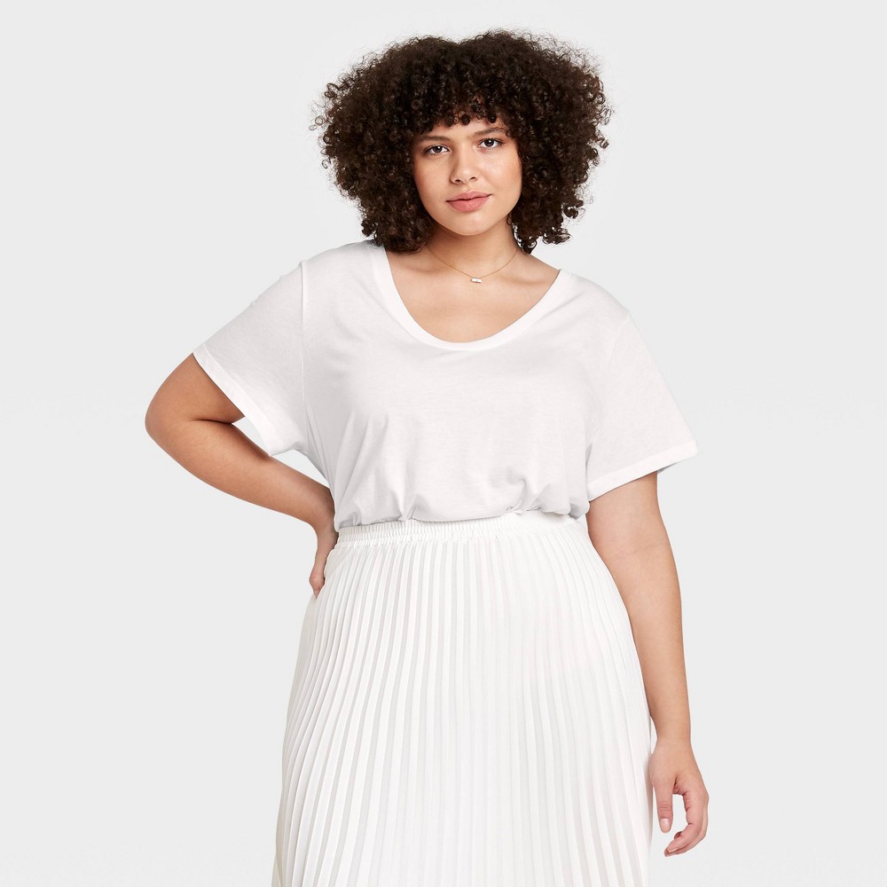 Women's Plus Size Short Sleeve Slim Fit Scoop Neck T-Shirt - A New Day White 3X