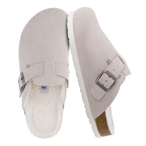 CUSHIONAIRE Women's Hana Cork footbed clog with Genuine Leather upper, Faux Fur lining, and +Comfort - 1 of 4