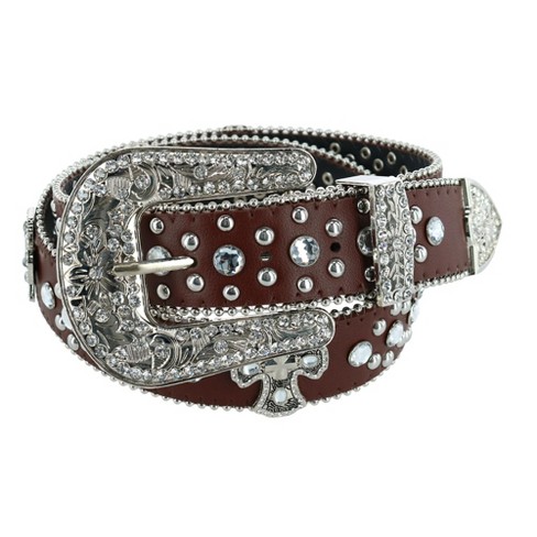 Ctm Women's Cross Concho Western Rhinestone Belt, Medium, Red : Target