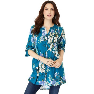 Roaman's Women's Plus Size Floral Big Shirt