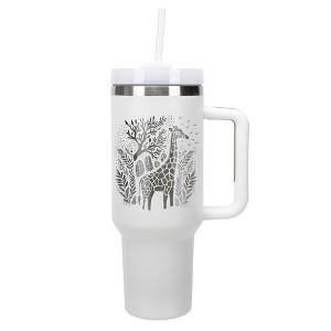 Elanze Designs 40 Ounce Travel Tumbler With Straw and Lid Stainless Steel Double Wall Insulated Floral Safari Giraffe White - 1 of 4