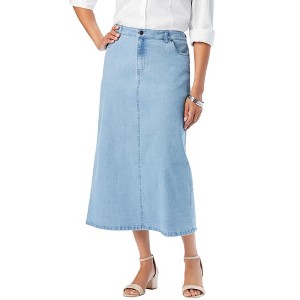 Jessica London Women's Plus Size True Fit Stretch Denim Midi Skirt - 1 of 4