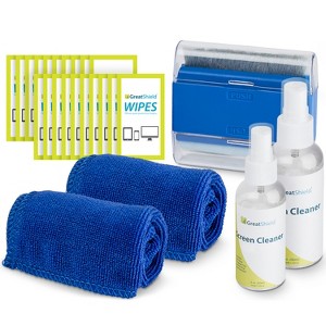 GreatShield Screen Cleaning Kit with 2 Bottle Solution (60ml and 120ml), 2 Microfiber Cloth, 20 Non-Alcohol Screen Cleaning Wipes, and Brush - 1 of 4