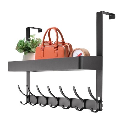 LunaLulinlk Over The Door Hooks Organizer, Over The Door Towel Rack with 7 Metal Hooks & 1 Basket, Door Hangers for Clothing, Over Door Hanger
