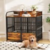 ELJGET Dog Crate Furniture with 2 Adjustable Bowls, Wooden Kennel Table with Double Doors, Indoor Dog House, Rustic Brown - 2 of 4