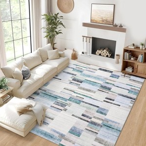 Modern Washable Geometric Area Rug, Ultra-Thin Low-Pile Non-Slip Accent Carpet, Soft and Stain Resistant for Living Room, Bedroom, Dining - 1 of 4