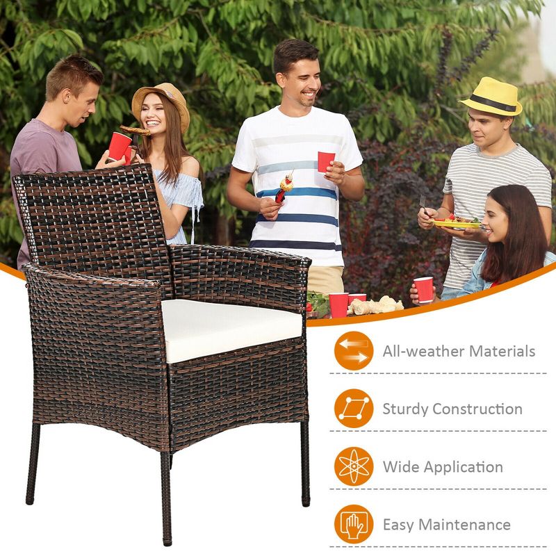 Costway Patio Rattan Arm Dining Chair Cushioned Sofa Furniture Brown, 3 of 11
