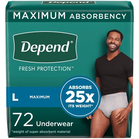 Depend Fresh Protection Adult Incontinence Disposable Underwear for Men -  Maximum Absorbency - L - Gray - 72ct