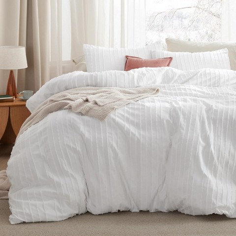 Bedsure White Stripe Queen Size 3 Pieces Striped Boho Duvet Cover Set Tufted Bedding OEKO TEX Certified Mother's Day Gift