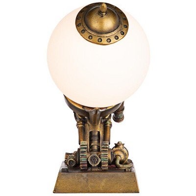 Bronze Steampunk Airship Sculpture with Frosted Glass Orb