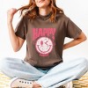 S.W.Smiley Pink Smiley Distressed - Women's Garment Dyed Graphic T-Shirt - 3 of 4