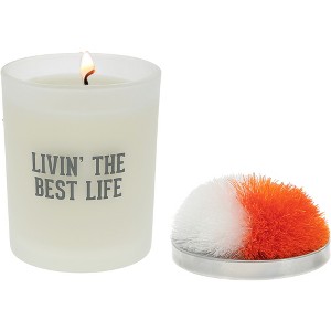 Pavilion Gift Company - Best Life - Orange & White - 5.5 oz - 100% Soy Wax Candle with Pom Pom Lid Scent: Tranquility - Flame Candles - 1 of 4