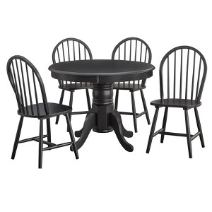 5pc Hawthrone Round Pedestal Dining Table Black - Buylateral: Solid Rubberwood, 40" Diameter, Farmhouse Style - 1 of 4