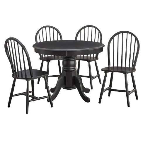 5pc Hawthrone Round Pedestal Dining Table Black - Buylateral: Solid Rubberwood, 40" Diameter, Farmhouse Style - image 1 of 4