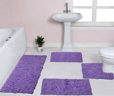 Bell Flower Collection Cotton Floral Pattern Tufted Bath Rug Set Pack of 4 - Home Weavers