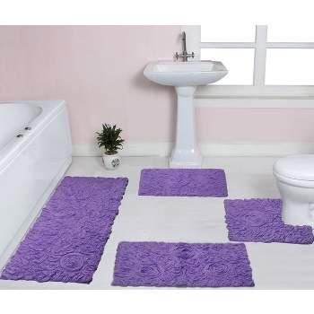 Bell Flower Collection Cotton Floral Pattern Tufted Bath Rug Set Pack of 4 - Home Weavers