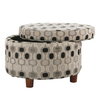 24" Black and Gray Geometric Round Storage Ottoman