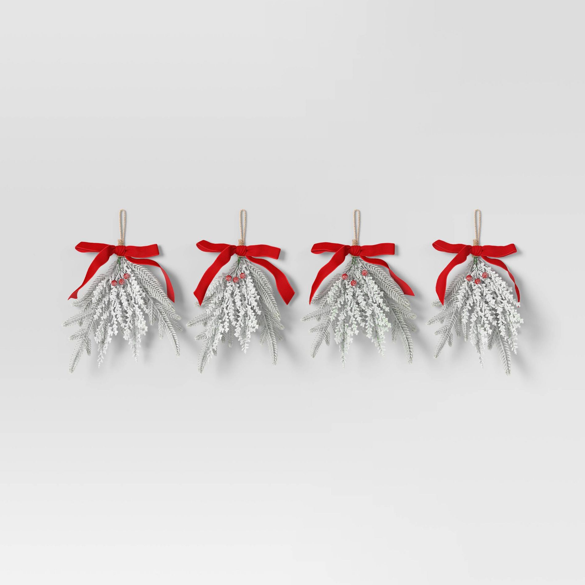 4ct Christmas Mini Swag Flocked Red Berries and Red Bow - Wondershop™