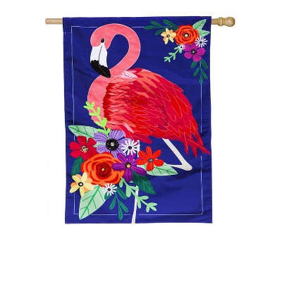 Evergreen Floral Flamingo House Applique Flag