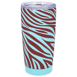 Elanze Designs 20 oz Stainless Steel On the Go Insulated Travel Tumbler With Push Top Lid, Berry Red Zebra Print Sky Blue - 1 of 4
