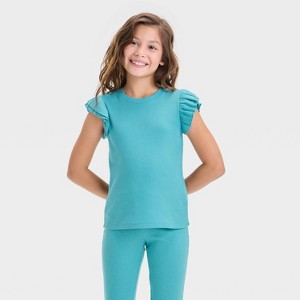 Girls' Short Ruffle Striped Ribbed T-Shirt - Cat & Jack™ - 1 of 3