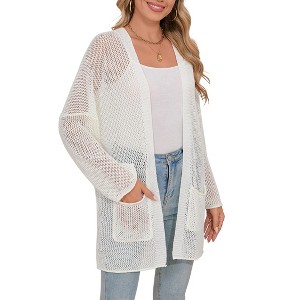 Women's Crochet Cardigan Light Weight Long Sleeve Open Front Hollow Out Thin Cardigan - 1 of 4