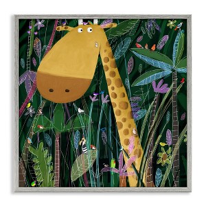 Stupell Industries Kids' Polka Dot Giraffe Jungle Safari Brush Black Framed Giclee Art - 1 of 4