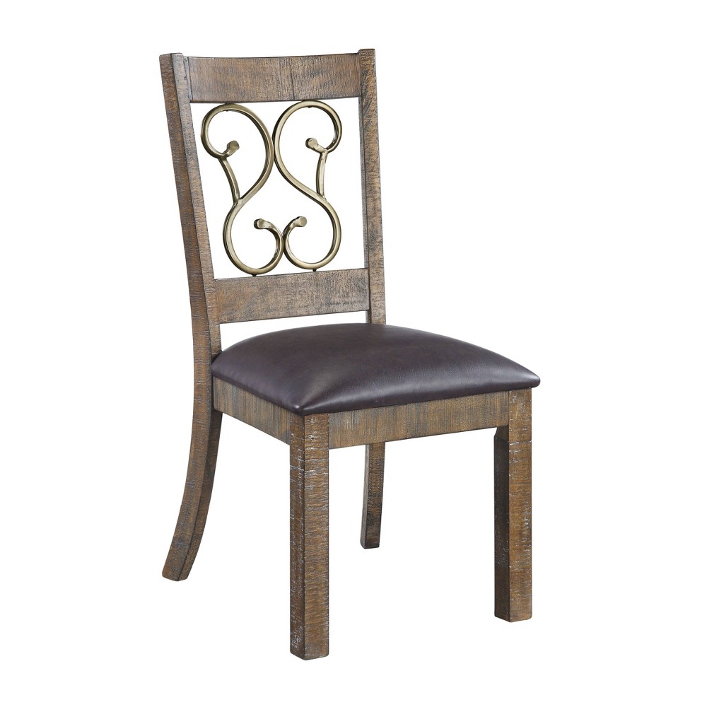 Photos - Chair 19" Raphaela Dining  Black Synthetic Leather and Weathered Cherry Fin