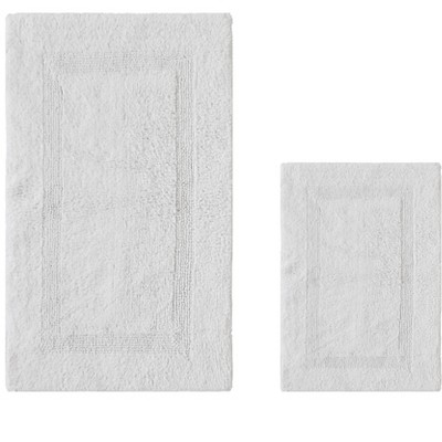 Luxurious White Cotton Tufted Reversible Bath Rug Set