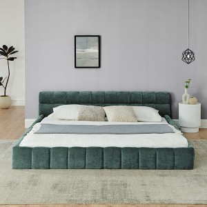 Okak Queen Size Chenille Upholstered Platform Bed Frame with Thick Fabric,Modern Solid Bed Frame No Box Spring Needed - 1 of 4