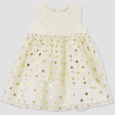 Carter's Just One You® Baby Girls' Foil Dot Dress - White/Gold Newborn