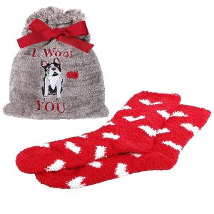 Memoi I Woof You Cozy Socks & Gift Bag Set Gray One Size - 1 of 1