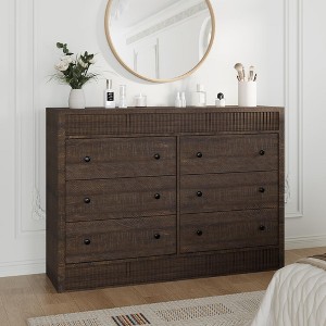 6 Drawer Dresser for Bedroom, Wooden Fluted Chest of Drawers, Modern Oak Storage Organizer for Living Room, Hallway, Entryway - 1 of 4