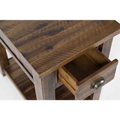 Rustic Brown Wood Rectangular Chairside Table with Storage