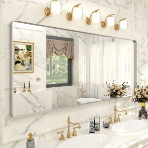 Apmir 72 in. W x 32 in. H Rectangular Aluminum Alloy Framed and Tempered Glass Wall Mirror in Brushed Silver - 1 of 4